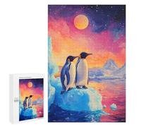 Puzzles 1000 PCS pour Adolescents Penguins on Iceberg Under Colorful Sky Jeu De Puzzle Casse-tête Anti-Stress Stimulant À Compléter 1000 PCS