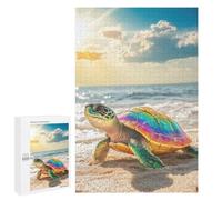 Puzzles 1000 PCS pour Adolescents Rainbow Sea Turtle on Beach Puzzle Adulte Jeu Familial Une Œuvre d'art À Offrir en Cadeau À Toute La Famille 1000 PCS