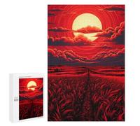 Puzzles 1000 PCS pour Adolescents Red Sunset Over Fields Puzzles pour Adultes Améliore La Mémoire Défi Éducatif Réduction du Stress Cadeaux 1000 PCS
