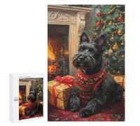 Puzzles 1000 PCS pour Adolescents Scottish Terrier Christmas Portrait Holiday Scottish Dog Jeu De Puzzle Casse-tête Anti-Stress Stimulant À Compléter 1000 PCS