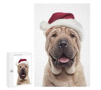Puzzles 1000 PCS pour Adolescents Shar Pei Dog Wearing Santa Hat Puzzle pour Adultes : Un Jeu Manuel Amusant Et Humoristique pour Un Anniversaire Ou Noël 1000 PCS