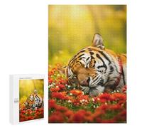 `Puzzles 1000 PCS pour Adolescents Sleeping Tiger in A Field of Flowers Puzzles pour Adultes Jeux De Détente Découpe De Précision Offre Spéciale Cadeaux pour Toute La Famille 1000 PCS