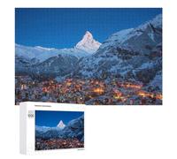 Puzzles 1000 PCS pour Adolescents Snow-Covered Village with Majestic Mountain in Background Puzzle pour Adultes Jeux Amusants Une Œuvre d'art Aidez Votre Cerveau À Faire Travailler 1000 PCS