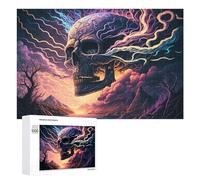 Puzzles 1000 PCS pour Adolescents Spooky Skull with Lightning Puzzles pour Adultes Jeux De Détente Décoration Murale Idéal comme Cadeau pour Toute La Famille 1000 PCS