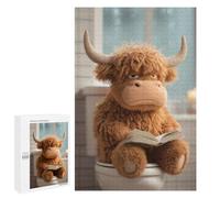 Puzzles 1000 PCS pour Adolescents Stuffed Highland Cow Reading on Toilet Puzzle pour Adultes Jouets Anti-Stress Modèle À Assembler Cadeau d'anniversaire, Cadeaux, 1000 PCS