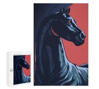 Puzzles 1000 PCS pour Adolescents Stylized Black Horse Portrait on Red Puzzles pour Adultes Décoration Murale Jouet Difficile, Difficile, Stimulant À Compléter 1000 PCS