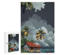 Puzzles 1000 PCS pour Adolescents Tropical Island Hut with Stormy Sky Puzzles pour Adultes Jeu De Réflexion Cadeau d'anniversaire Difficile À Compléter 1000 PCS