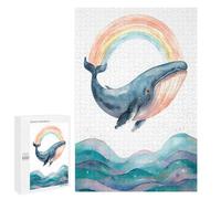 Puzzles 1000 PCS pour Adolescents Watercolor Whale with Rainbow and Waves Puzzles pour Adultes Jeu De Réflexion Cadeau d'anniversaire Difficile À Compléter 1000 PCS