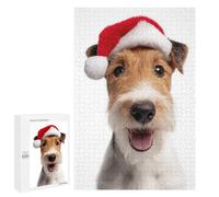 Puzzles 1000 PCS pour Adolescents Wire Fox Terrier Dog with Santa Hat Puzzles pour Adultes Décoration Murale Jouet Difficile, Difficile, Stimulant À Compléter 1000 PCS