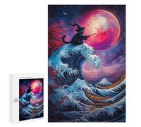 Puzzles 1000 PCS pour Adolescents Wizard Cat and The Great Wave Puzzles pour Adultes À Monter Soi-même - Jeux Éducatifs Et Amusants en Famille 1000 PCS