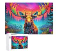Puzzles 1000 PCS pour Adultes Colorful Fantasy Forest with Moose Puzzle, Jouet, Décoration Murale, mais Amusant Et Humoristique, Cadeau d'anniversaire Unique 1000 PCS