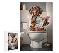 Puzzles 1000 PCS pour Adultes Dachshund Reading Newspaper on Toilet Adolescents Puzzles Jeu Manuel Découpe De Précision Aide À Stimuler Le Cerveau 1000 PCS