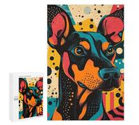 Puzzles 1000 PCS pour Adultes Dog Portrait in Retro Style Bold Doberman in Dynamic Pop Art Style Adolescents Puzzles Jeu Manuel Découpe De Précision Aide À Stimuler Le Cerveau 1000 PCS