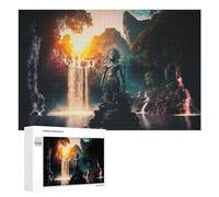 Puzzles 1000 PCS pour Adultes Enchanted Waterfall with Ancient Statue Puzzle, Jouet, Décoration Murale, mais Amusant Et Humoristique, Cadeau d'anniversaire Unique 1000 PCS