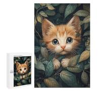 Puzzles 1000 PCS pour Adultes Kitten Hiding in Leaves Adolescents Puzzles Jeu Manuel Découpe De Précision Aide À Stimuler Le Cerveau 1000 PCS