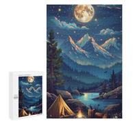 Puzzles 1000 PCS pour Adultes Moonlit Mountain Camping Scene Puzzles pour Adolescents Activités Familiales Défi Éducatif Jeu Stimulant Et Divertissement en Famille 1000 PCS
