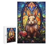 Puzzles 1000 PCS pour Adultes Rabbit Bunny Stained Glass Adolescents Puzzles Jeu Manuel Découpe De Précision Aide À Stimuler Le Cerveau 1000 PCS