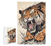 Puzzles 1000 PCS pour Adultes Roaring Sabertooth Tiger Illustration Puzzles pour Adultes, Jeux De Société en Famille, Cadeaux De Course De Vitesse Manuelle pour Les Amis Et La Famille 1000 PCS