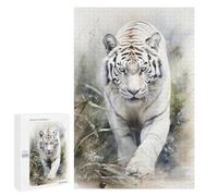 Puzzles 1000 PCS Watercolor White Tiger Puzzles pour Adolescents Jeux Relaxants Défi Difficile Cadeaux Uniques d'anniversaire Et De Noël 1000 PCS