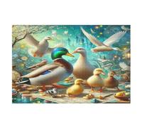 Puzzles 1000 Pièces Adulte Canard Mignon Puzzle en Bois pour Adolescents Jouets Créatifs Décoration De La Maison （75×50cm）