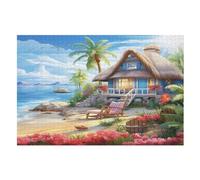 Puzzles 1000 Pièces Adulte Chalet en Bord de mer Puzzle en Bois pour Adolescents Jouets Créatifs Décoration De La Maison (75×50cm)