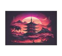 Puzzles 1000 Pièces Adulte Couchers de Soleil d'été à la pagode Puzzle en Bois pour Adolescents Jouets Créatifs Décoration De La Maison （75×50cm）