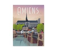 Puzzles 1000 Pièces，Affiche de Voyage Vintage de la cathédrale d'Amiens en France，Puzzle pour Adultes 1000 Pièces Game Jeu De Puzzle Stimulant/Noël des Vacances（50x70cm）-BN11