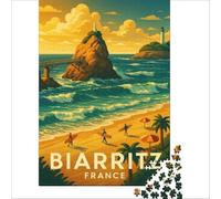 Puzzles 1000 pièces Affiche Vintage Biarritz | Jeu intellectuel difficile et stimulant pour renforcer l'amour entre les couples 38x26cm
