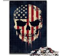 Puzzles 1000 pièces avec tête de Mort et Drapeau américain pour Adolescents, Jeux éducatifs Classiques, Belle décoration (50x75cm)