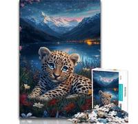 Puzzles 1000 pièces Bébé Léopard pour Adultes et Adolescents, Aidez Le Cerveau à exercer des Jouets addictifs pour cultiver la Patience Une œuvre d'art (38x26cm)