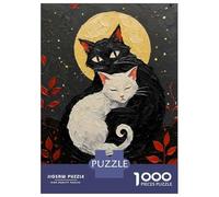 Puzzles 1000 Pièces Black and White Cats Under Moon Painting Puzzles pour Adultes - Jeu Manuel - Idées De Détente À La Maison - Cadeaux De Noël Et d'anniversaire 52x38cm/1000pcs