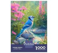 Puzzles 1000 Pièces Blue Jay in Floral Landscape Painting Puzzle Adulte, Jeu De Réflexion, Analyse Et Logique, Cadeaux De Noël Et d'anniversaire 52x38cm/1000pcs