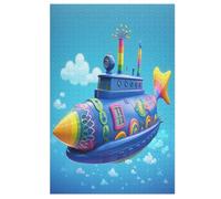 Puzzles 1000 Pièces Blue Submarine Puzzle pour Adultes Et Enfants, en Bois Jeu ÉduChatif Défi Jouet, Jeu Familial Amusant (78×53cm)