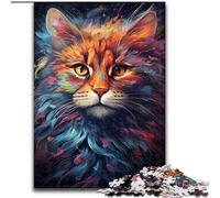 Puzzles 1000 pièces Chat Magique Coloré pour Adolescents, Anti-Stress, Vacances à la Maison, avec Affiche et Fiche de Questions Assorties (26x38cm)