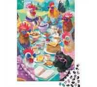 Puzzles 1000 Pièces Chickens Tea Party Puzzle pour Adolescents Améliore La Mémoire Difficile Et Stimulant Casse-tête Jeux De Réflexion en Famille 52x38cm/1000pcs