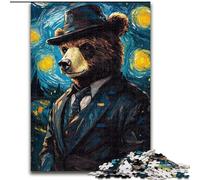 Puzzles 1000 pièces Ciel Nocturne Ours Brun Puzzles 1000 pièces pour Adultes Impossible Éducatif Décoration Maison Jeux & Cadeaux (Taille 26x38cm)