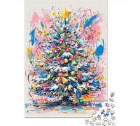 Puzzles 1000 Pièces Colorful Christmas Tree Art Print Puzzle pour Adolescents Améliore La Mémoire Difficile Et Stimulant Casse-tête Jeux De Réflexion en Famille 52x38cm/1000pcs