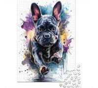 Puzzles 1000 Pièces Colorful French Bulldog Art Print Puzzles pour Adultes - Modèle À Assembler - Défi Éducatif - Cadeau d'anniversaire Unique 52x38cm/1000pcs