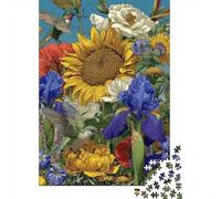 Puzzles 1000 Pièces Colorful Garden with Hummingbirds Puzzle pour Adolescents Améliore La Mémoire Difficile Et Stimulant Casse-tête Jeux De Réflexion en Famille 52x38cm/1000pcs