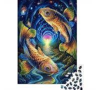 Puzzles 1000 Pièces Colorful Koi Fish Art Print Puzzles pour Adultes Jeux Relaxants Défi Difficile Activités Amusantes À La Maison, 52x38cm/1000pcs