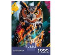 Puzzles 1000 Pièces Colorful Owl with Abstract Strokes Puzzle Adulte, Jeu De Réflexion, Analyse Et Logique, Cadeaux De Noël Et d'anniversaire 70x50cm/1000pcs