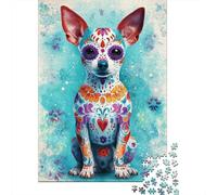 Puzzles 1000 Pièces Colorful Sugar Skull Dog Art Print Puzzle pour Adolescents Améliore La Mémoire Difficile Et Stimulant Casse-tête Jeux De Réflexion en Famille 52x38cm/1000pcs