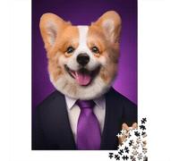 Puzzles 1000 Pièces Corgi Business Suit Dog Puzzles pour Adultes Jeux Relaxants Défi Difficile Activités Amusantes À La Maison, 52x38cm/1000pcs