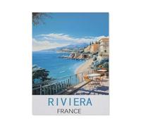 Puzzles 1000 Pièces,Côte d’Azur France Affiches de Voyage Vintage,Enfants Jouet Cadeau Éducatif Intellectuel Décompression Fun Famille Jeu/Halloween Noël Puzzle Cadeau(50x70cm)-CP82