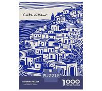 Puzzles 1000 Pièces Côte DAzur Coastal Village Illustration Puzzle Adulte, Jeu De Réflexion, Analyse Et Logique, Cadeaux De Noël Et d'anniversaire 70x50cm/1000pcs