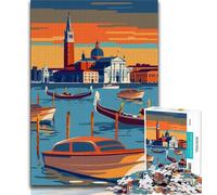 Puzzles 1000 pièces Coucher de Soleil en gondole à Venise pour Adultes, Cadeaux, Vacances à la Maison, tuez Le Temps, Chaque pièce est Unique - Jeu Familial Stimulant et Amusant 38x26cm