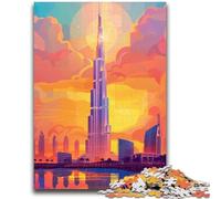 Puzzles 1000 pièces Coucher de Soleil sur l'horizon de Dubaï pour Adolescents, Jeu Familial Anti-Stress, défi Difficile, Superbes Cadeaux et Jouets 1000 pièces (50x75cm)