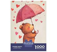 Puzzles 1000 Pièces Cute Bear with Umbrella and Hearts Puzzle Adulte, Jeu De Réflexion, Analyse Et Logique, Cadeaux De Noël Et d'anniversaire 70x50cm/1000pcs
