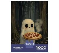 Puzzles 1000 Pièces Cute Ghost with Pizza in Forest Puzzles pour Adultes - Modèle À Assembler - Défi Éducatif - Cadeau d'anniversaire Unique 52x38cm/1000pcs