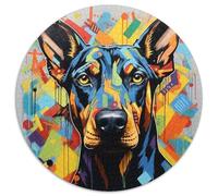 Puzzles 1000 pièces Doberman Graffiti, Puzzles Ronds 1000 pièces pour Adultes, Casse-tête Stimulant à Faire soi-même, Jeu Familial idéal ou Cadeau décoratif 1000 pièces (67,5x67,5cm)